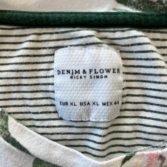 Mens Denim & Flower Floral White Tshirt - XL - Picture 5 of 5